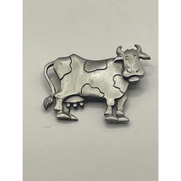 JJ JONETTE Signed Brooch Pin Pewter Cow J90 - Picture 1 of 6